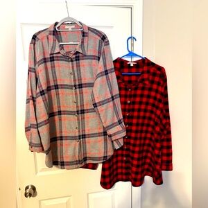 BUNDLE OF 2 Woman Within flannel shirts. Size 2X-26/28, great condition!